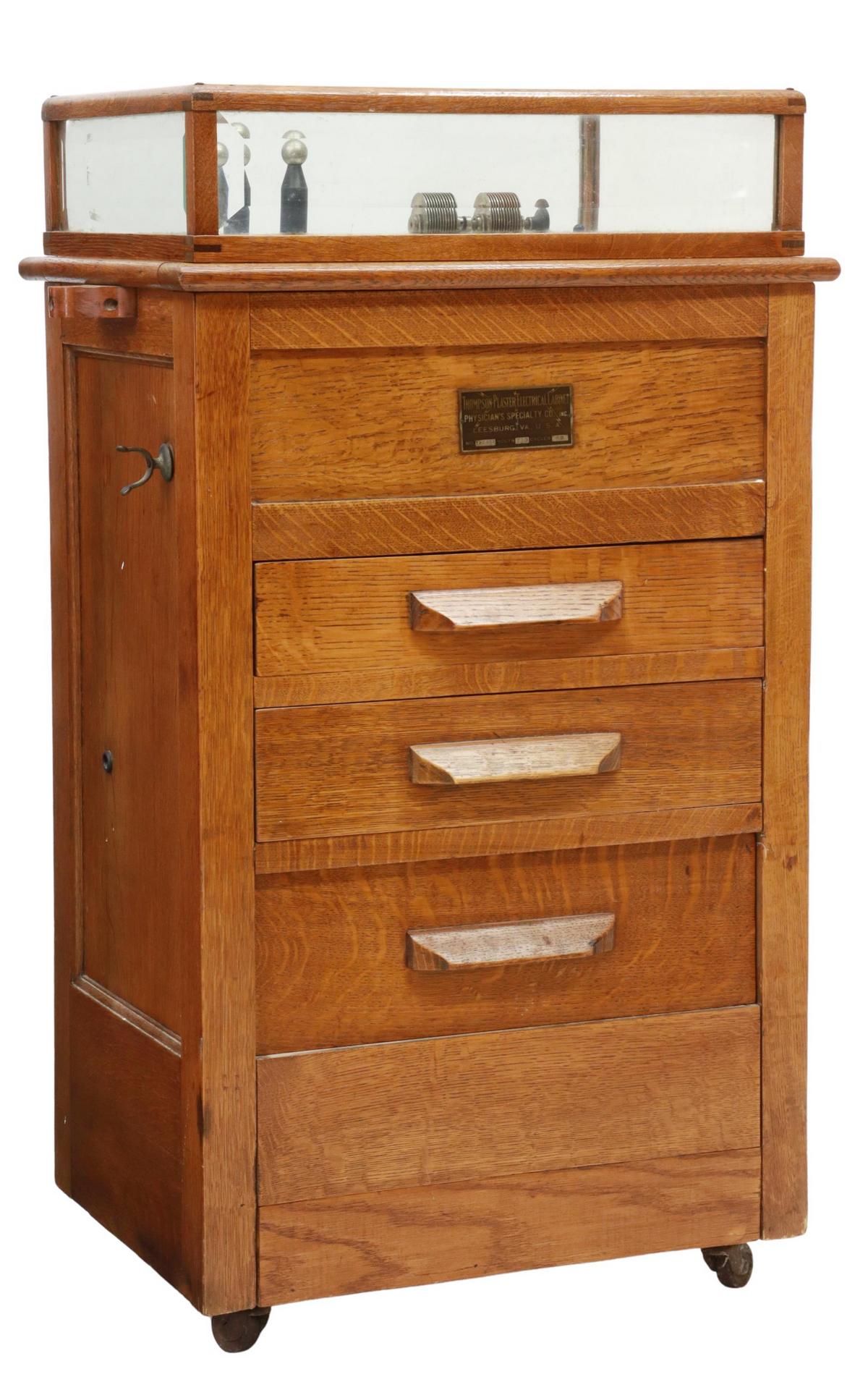 THOMPSON-PLASTER ELECTRIC CABINET, QUACK MEDICINE: Thompson-Plaster Electrical Cabinet, Physician's Specialty Company, Leesburg, Virginia, early 20th c., a quack medicine machine using electrotherapy as a cure for numerous ailments, cancers, and more,