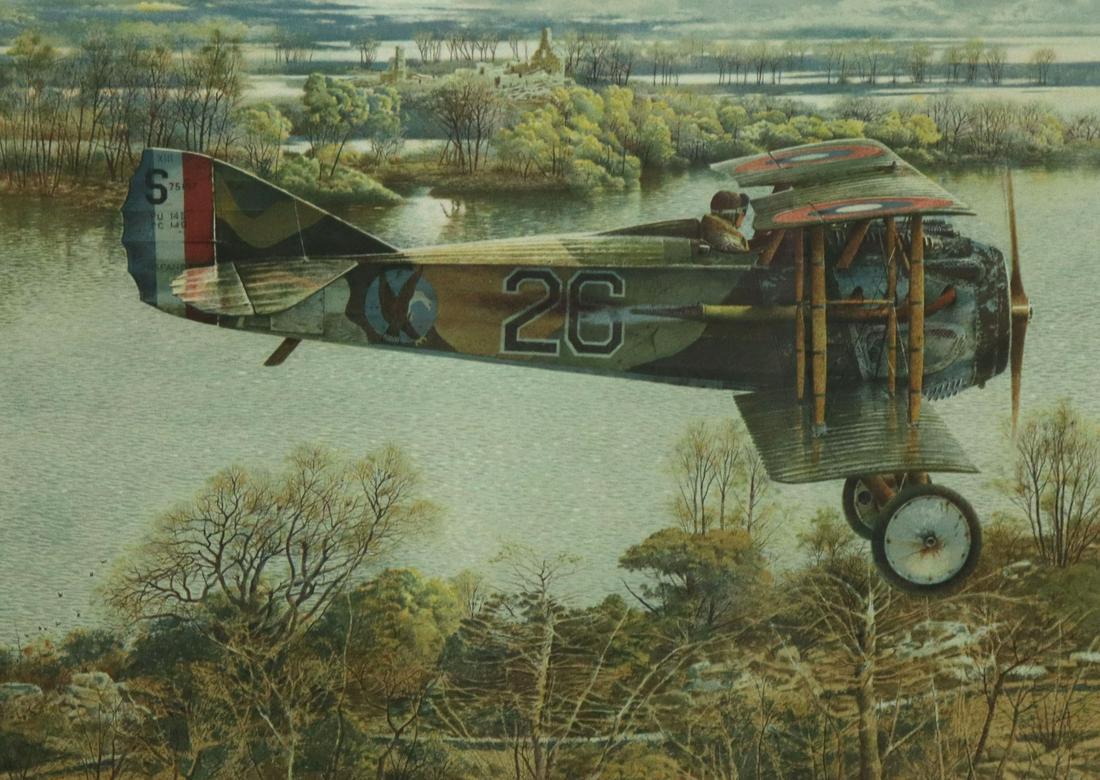 MERVIN ALLEN CORNING (D.2006) FRANK LUKE WWI ACE FLYER: Framed lithograph on paper, "Frank Luke Jr.," signed lower right M. Corning (Mervin Allen Corning, American, 1926-2006), numbered 30/ 100, accompanied by certificate issued by Circle Fine Art Corporat