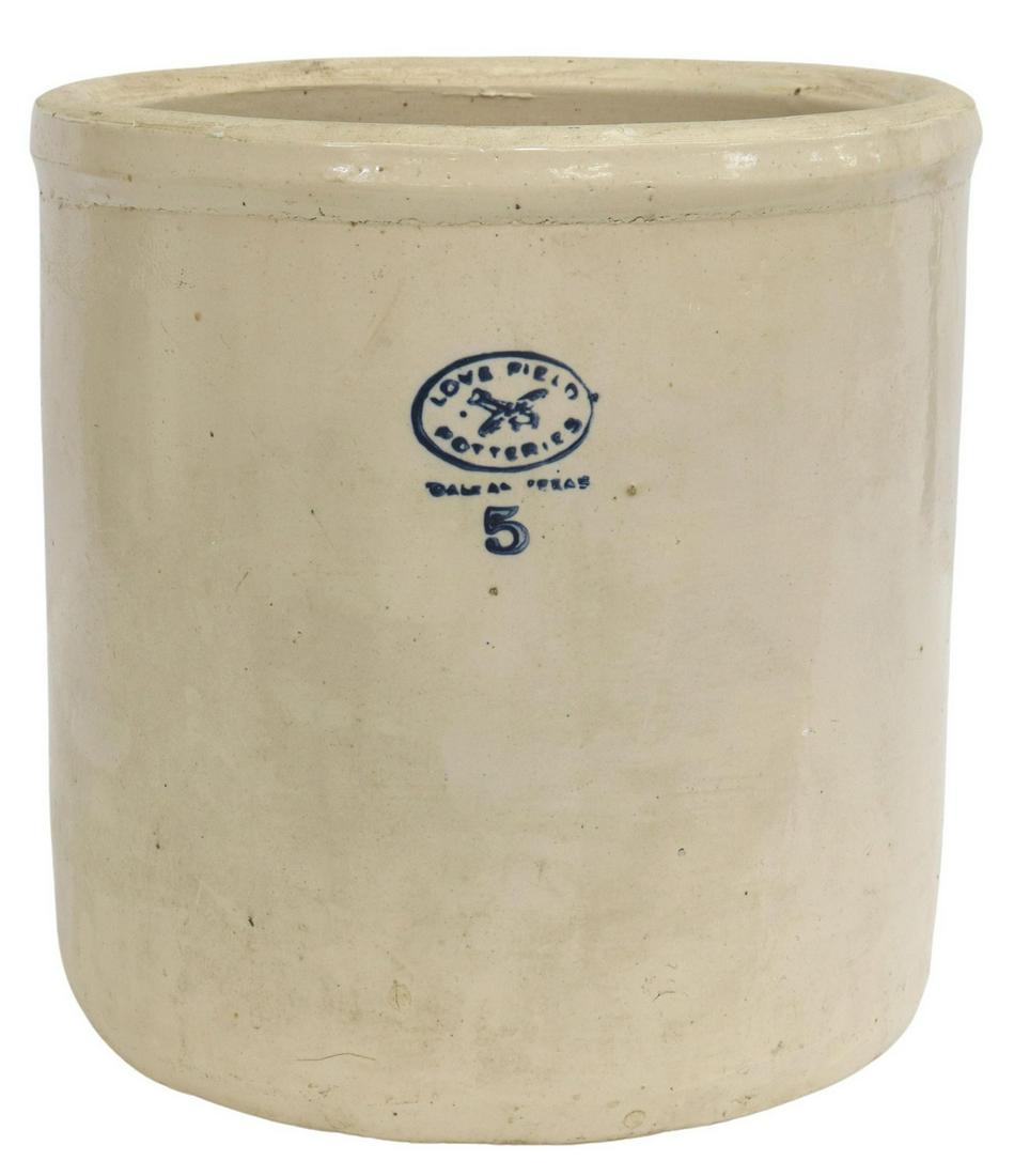 DALLAS LOVE FIELD POTTERY 5GALLON STONEWARE CROCK Barnebys