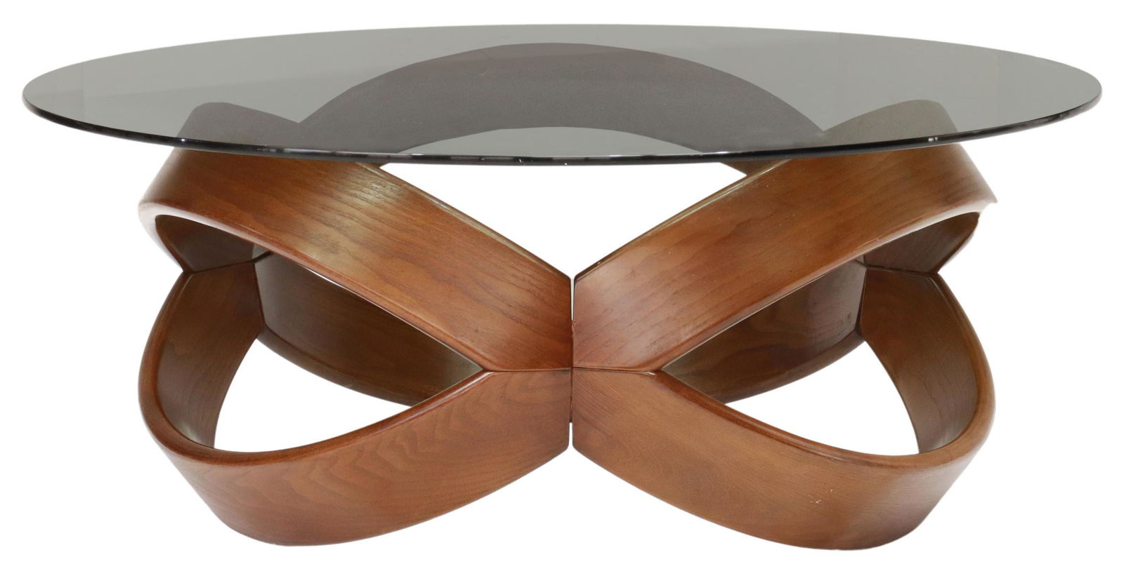 MODERN SMOKED GLASS-TOP SCULPTURAL COFFEE TABLE (1 of 3)
