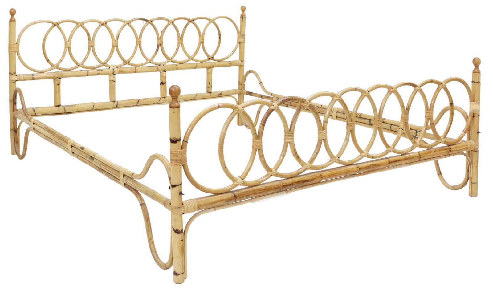 ITALIAN MID-CENTURY MODERN BAMBOO & RATTAN BED (1 of 2)
