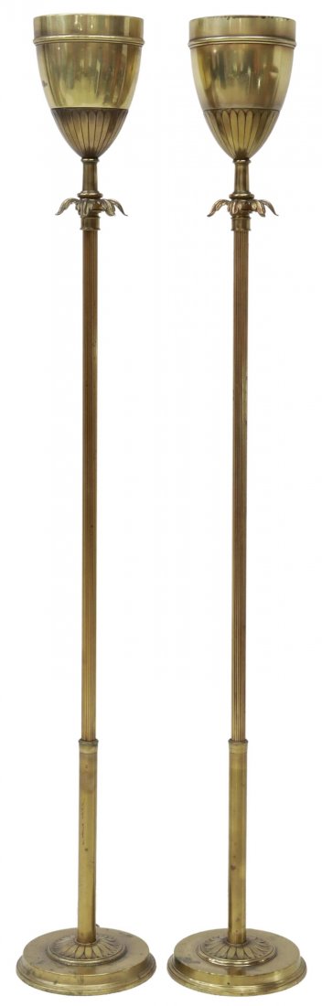 (PAIR) STIFFEL BRASS FINISH TORCHIERE FLOOR LAMPS (1 of 4)