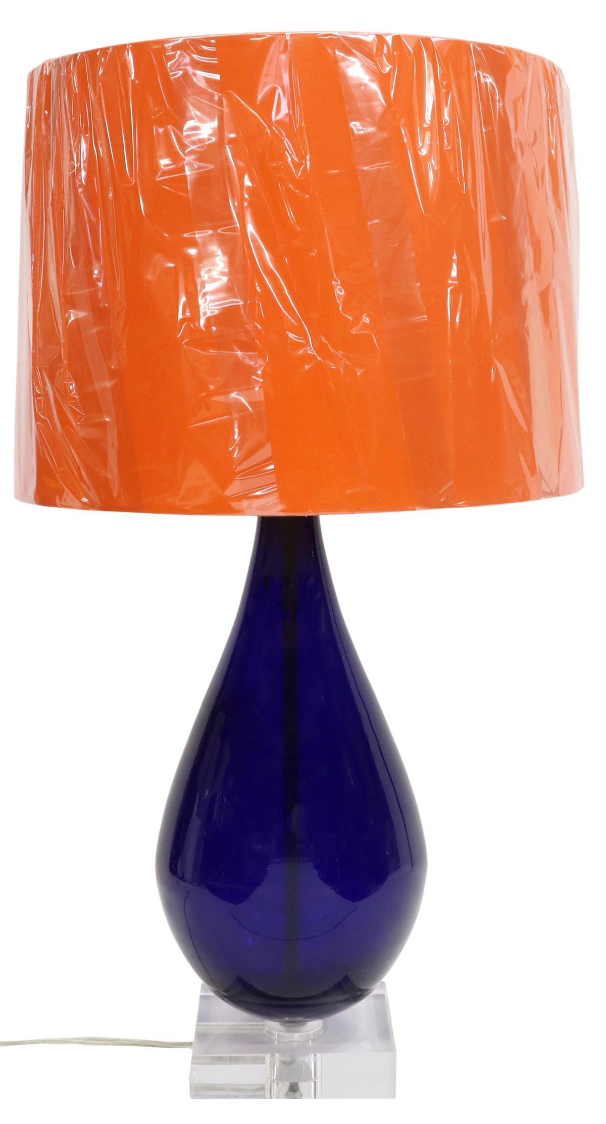 CONTEMPORARY BLUE ART GLASS TABLE LAMP & SHADE (1 of 4)