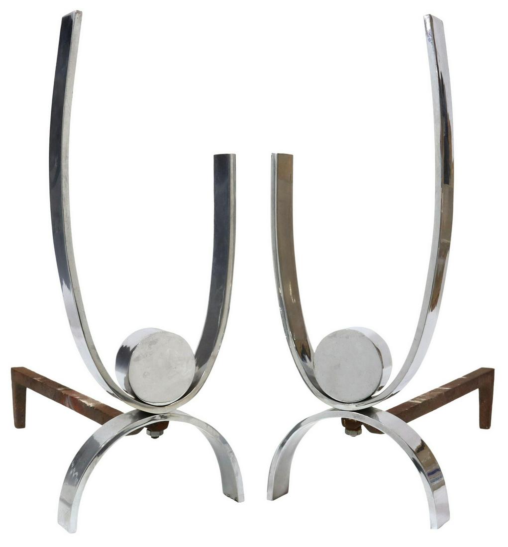 (2) DONALD DESKEY (ATTRIB) MODERN CHROME ANDIRONS (1 of 3)