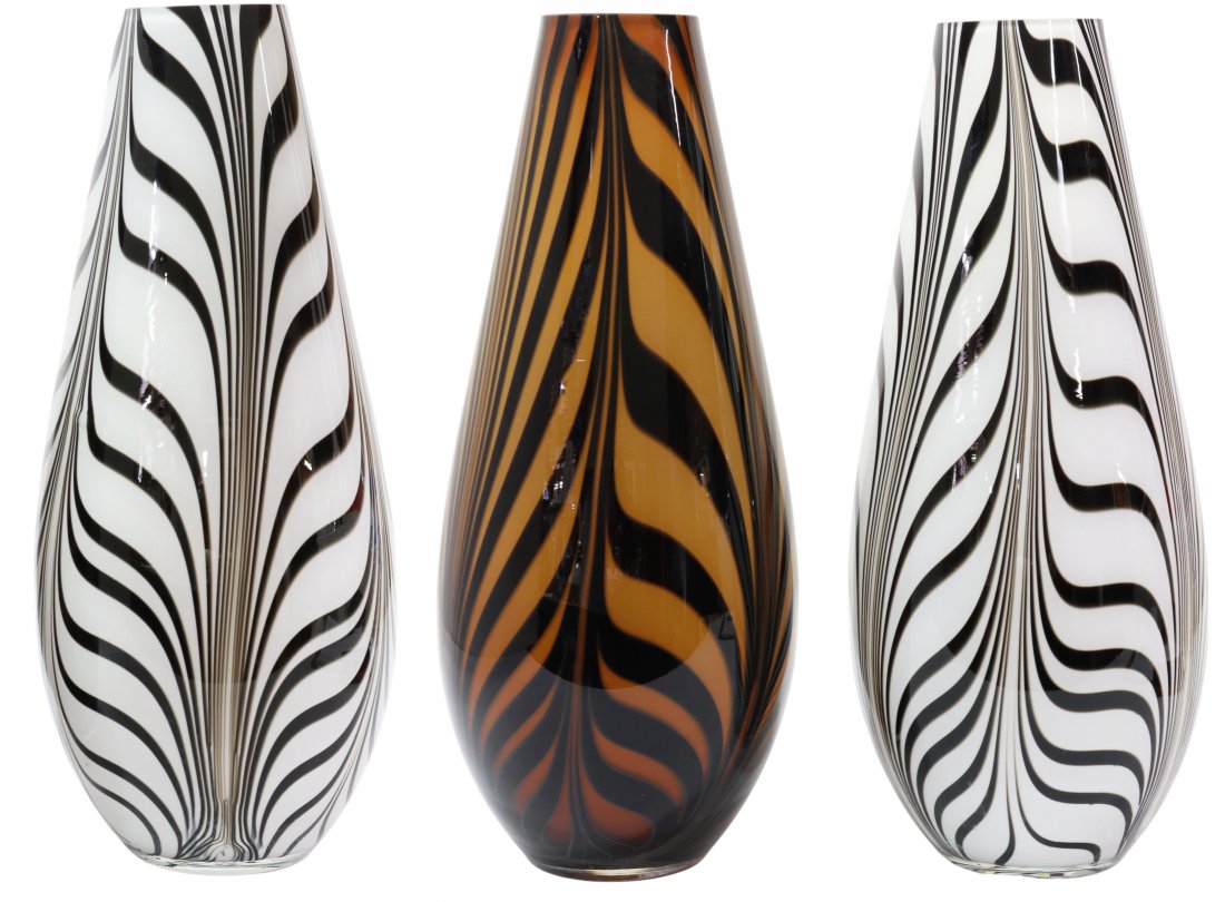 (3) ART GLASS ZEBRA VASES, STYLE OF DINO MARTENS (1 of 2)