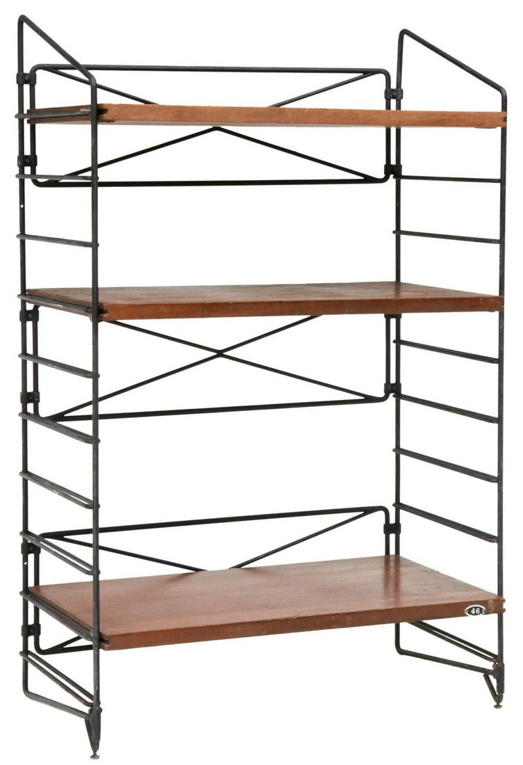 ITALIAN MID-CENTURY MODERN TEAK BOOKCASE: Italian mid-century modern teak bookcase, c.1960s, three adjustable shelves, with black steel supports to back and sides, approx 35"h, 22.5"w, 12.5"d Start Price: $200.00