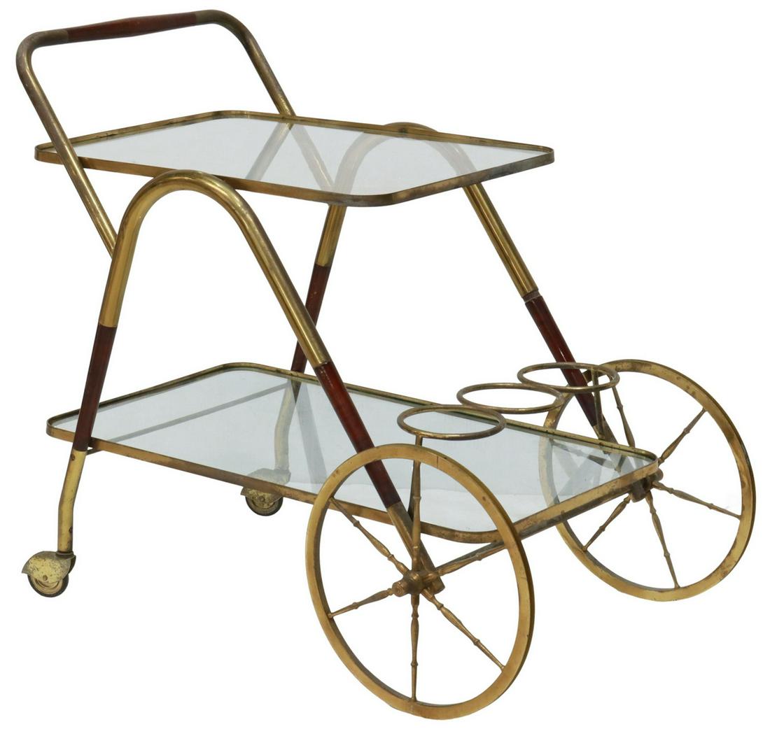 ITALIAN MID-CENTURY BRASS & WOOD TWO-TIER BAR CART (1 of 4)