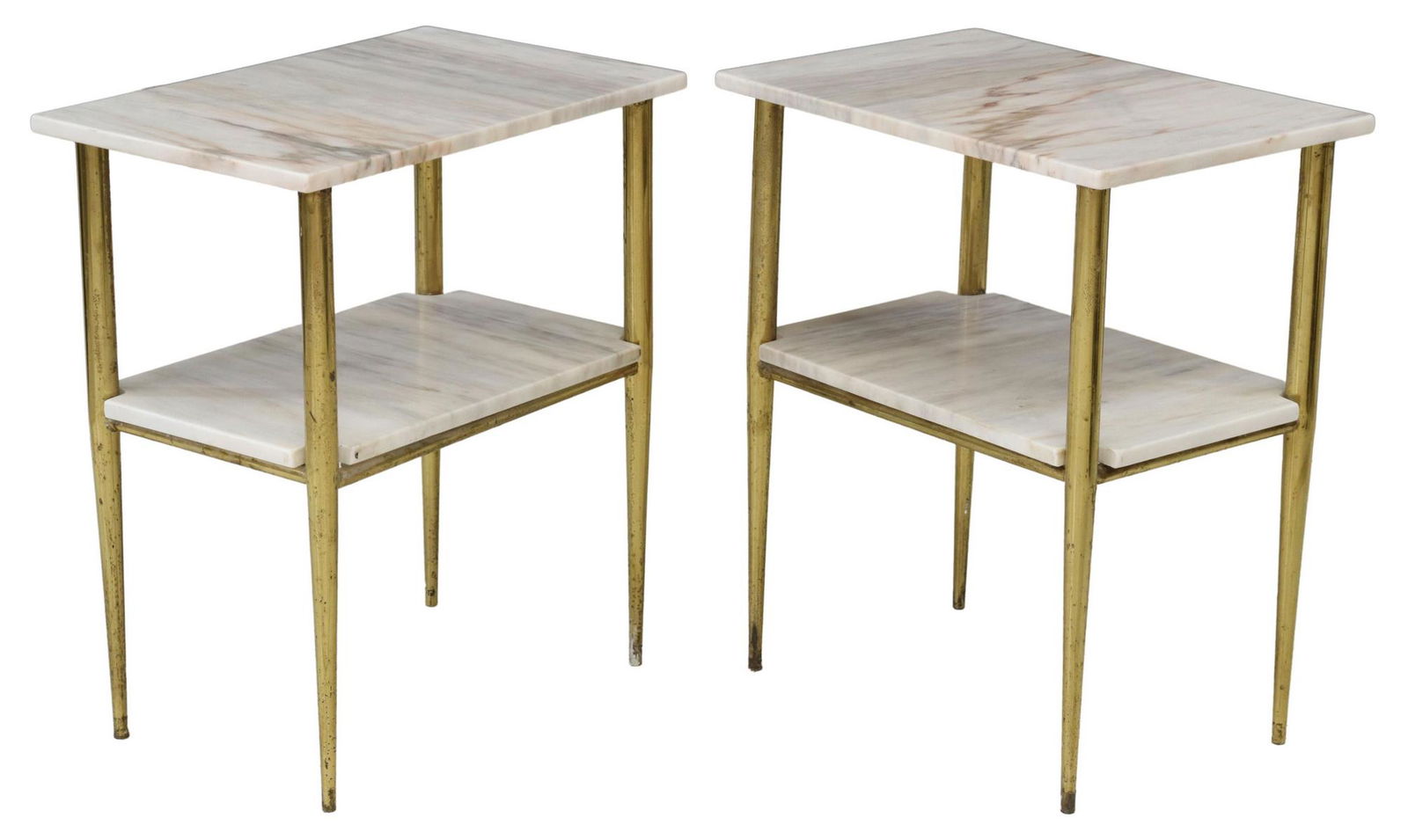 (2) MODERN TWO-TIER MARBLE & BRASS SIDE TABLES (1 of 4)
