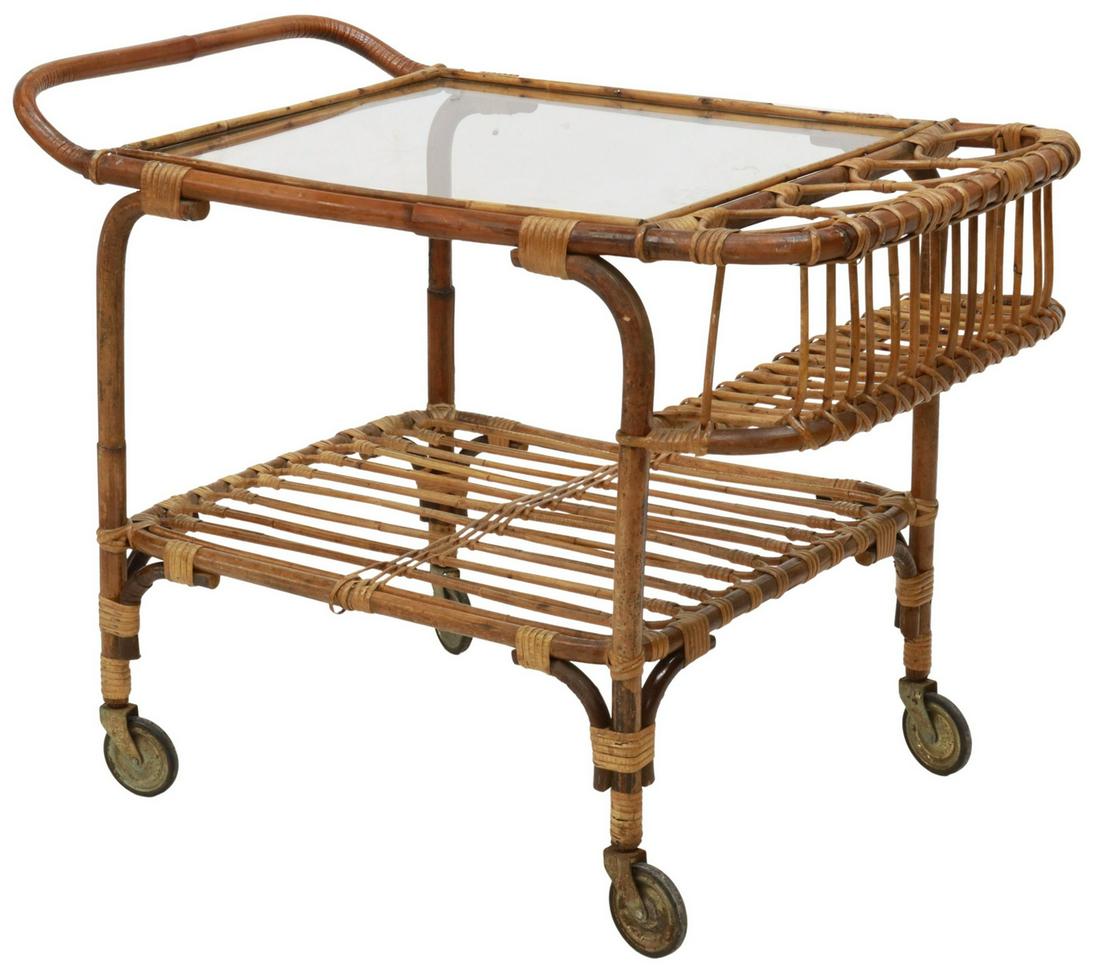 ITALIAN MID-CENTURY GLASS-TOP BAMBOO SERVICE CART (1 of 4)