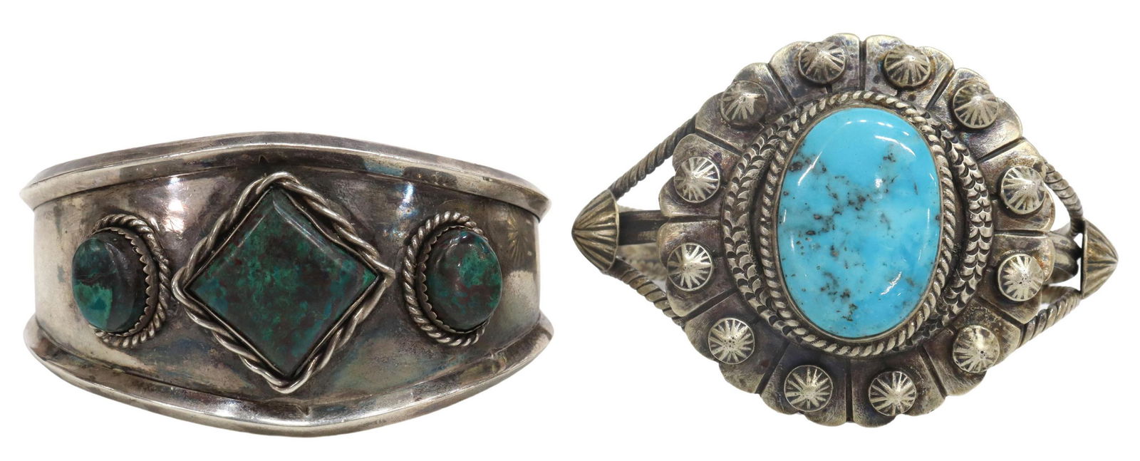 (2) STONE-SET SILVER CUFF BRACELETS (1 of 4)