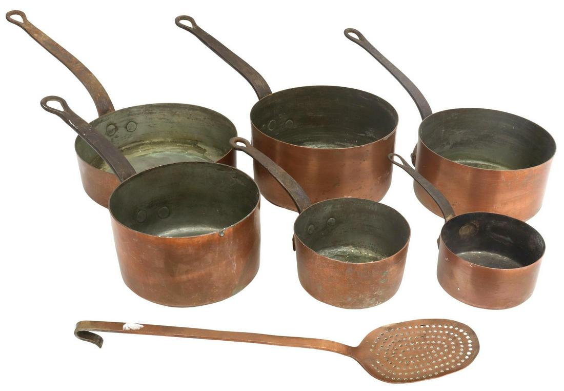 (7) FRENCH COPPER KITCHENWARE POTS & SPOON (1 of 6)