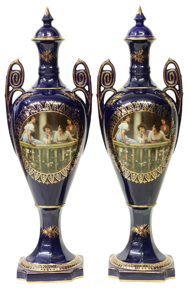 (2) SEVRES STYLE PORCELAIN LIDDED FLOOR VASES (1 of 5)