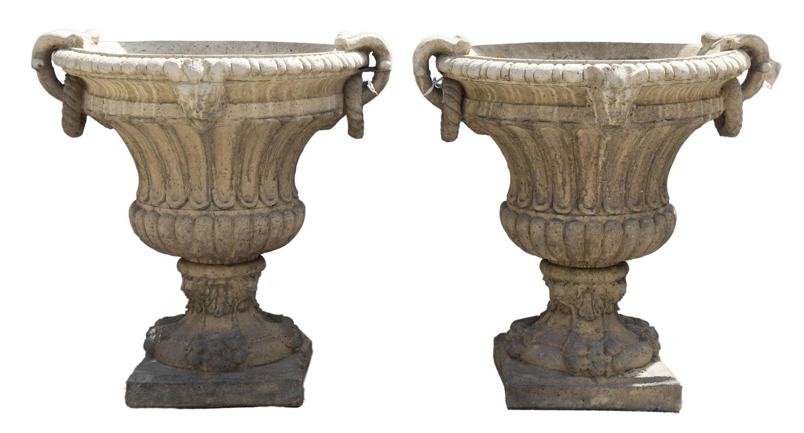 (2) LARGE CAST STONE CAMPANA-FORM GARDEN URNS (1 of 4)