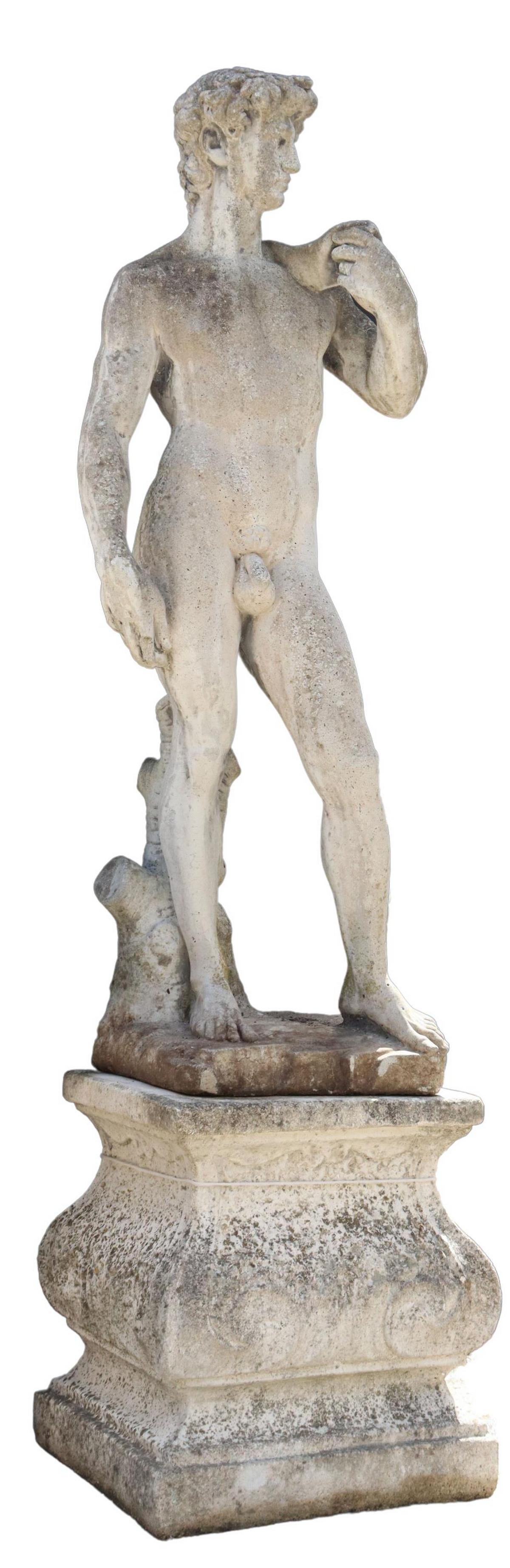 2) CAST STONE FIGURE, DAVID, SHAPED PEDESTAL, 64"H (1 of 3)