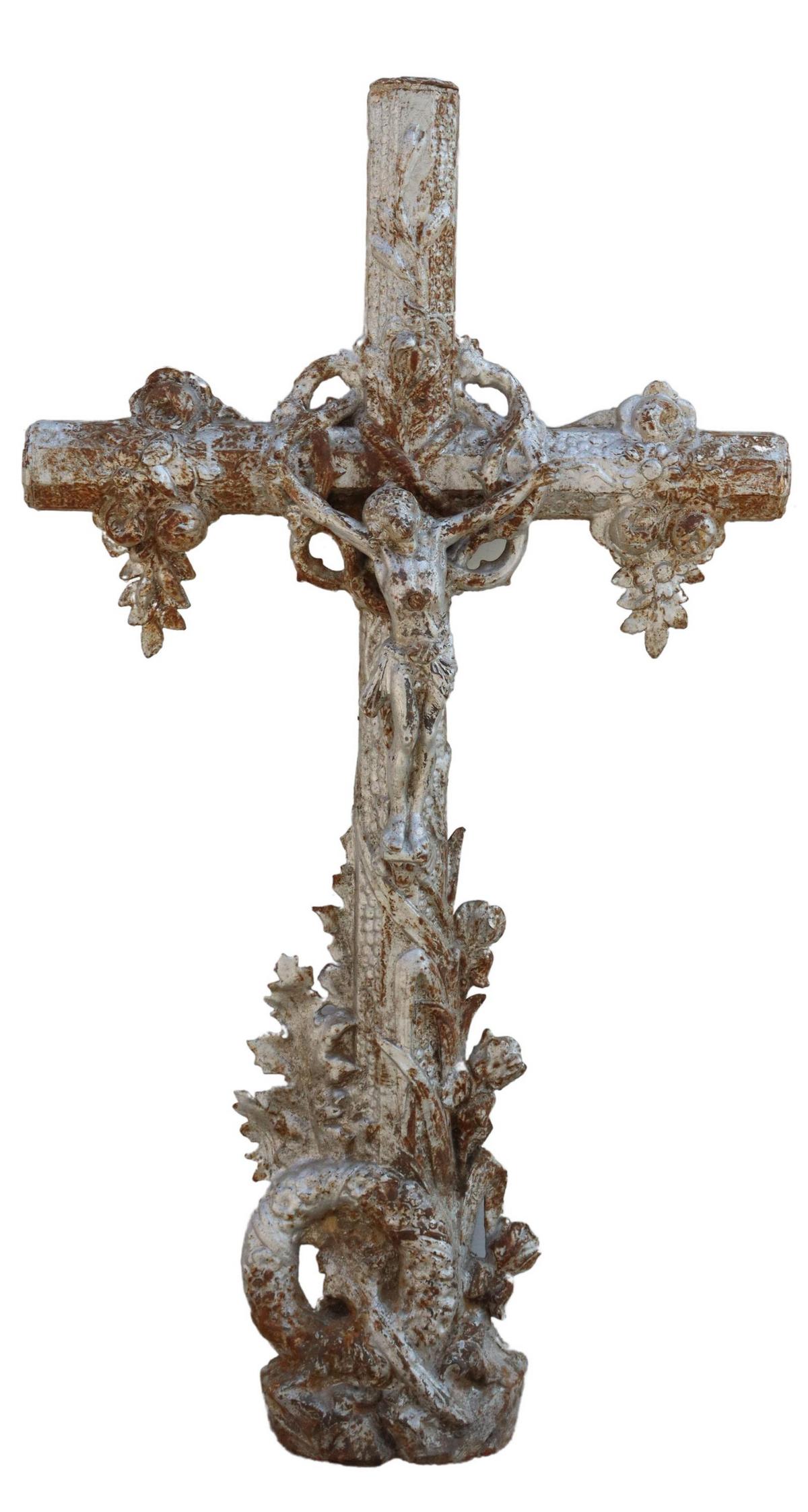 FRENCH CAST IRON CRUCIFIX CROSS, 19TH C. (1 of 2)