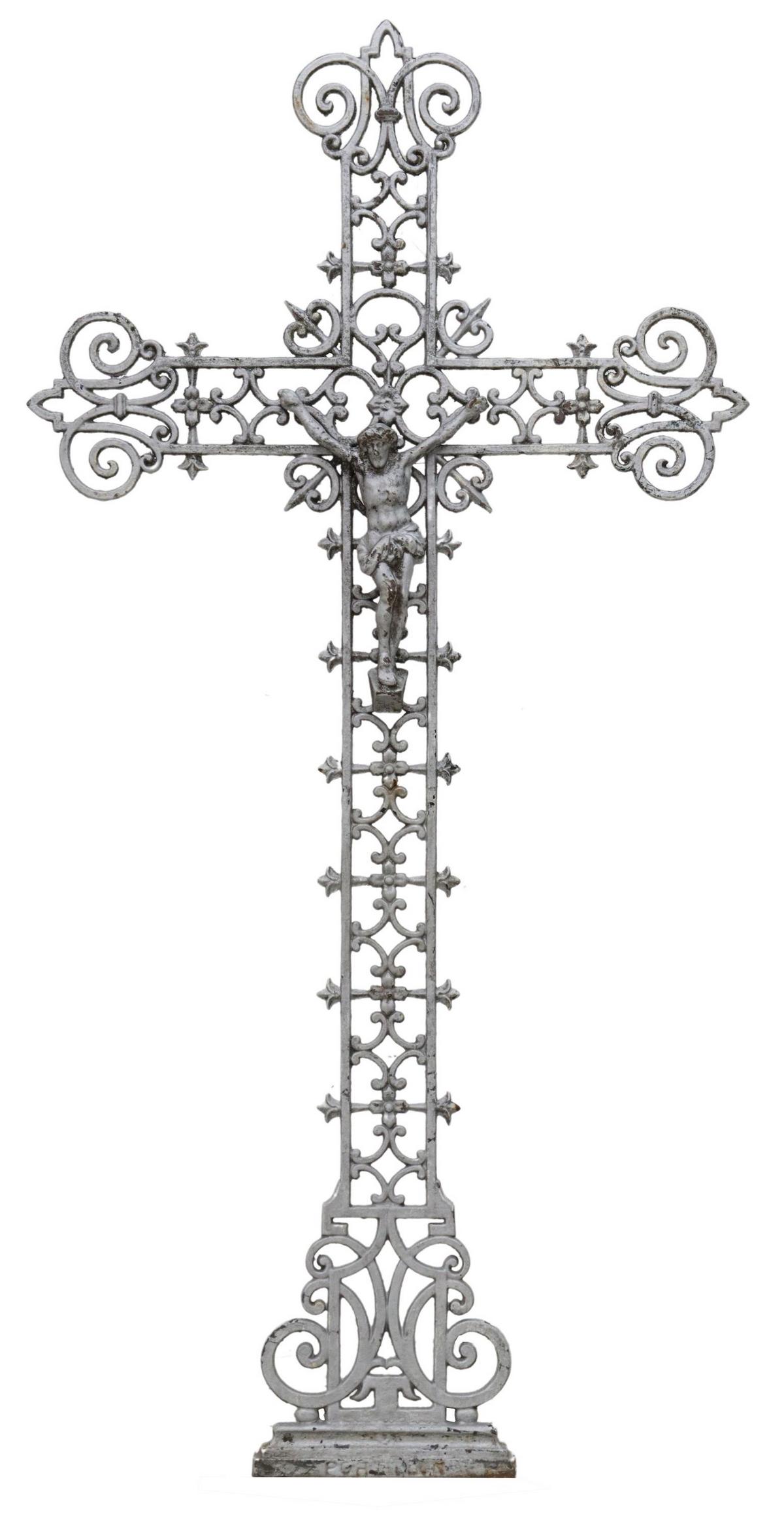 FRENCH CAST IRON CRUCIFIX CROSS, 19TH C. (1 of 3)