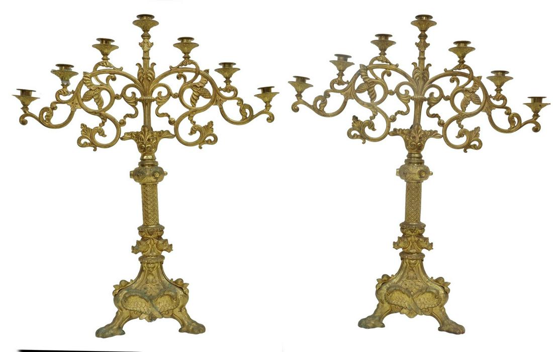 (2) LARGE ECCLESIASTICAL GILT METAL CANDELABRA (1 of 2)