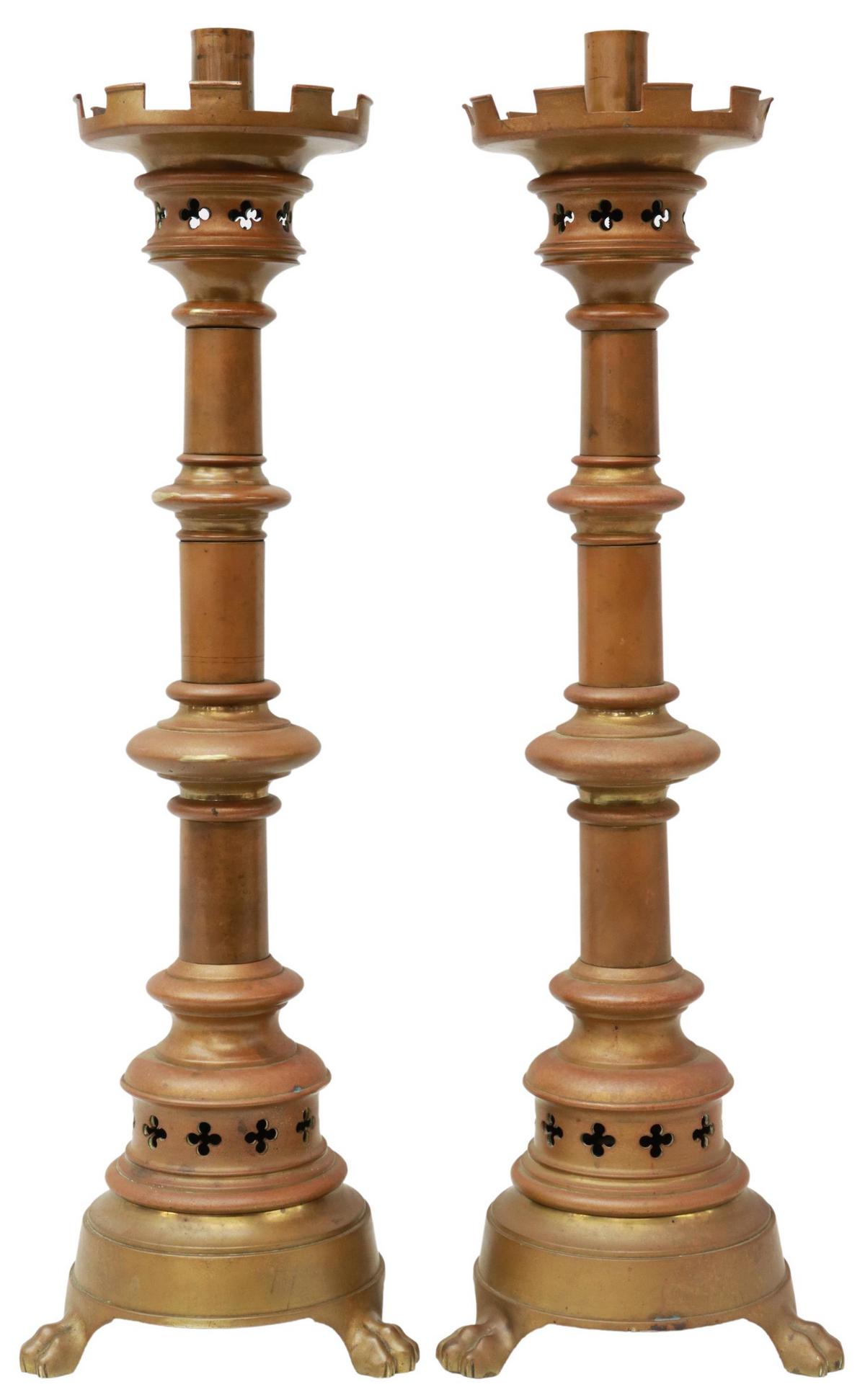 (2) GOTHIC REVIVAL BRONZE ALTAR CANDLE PRICKETS (1 of 4)