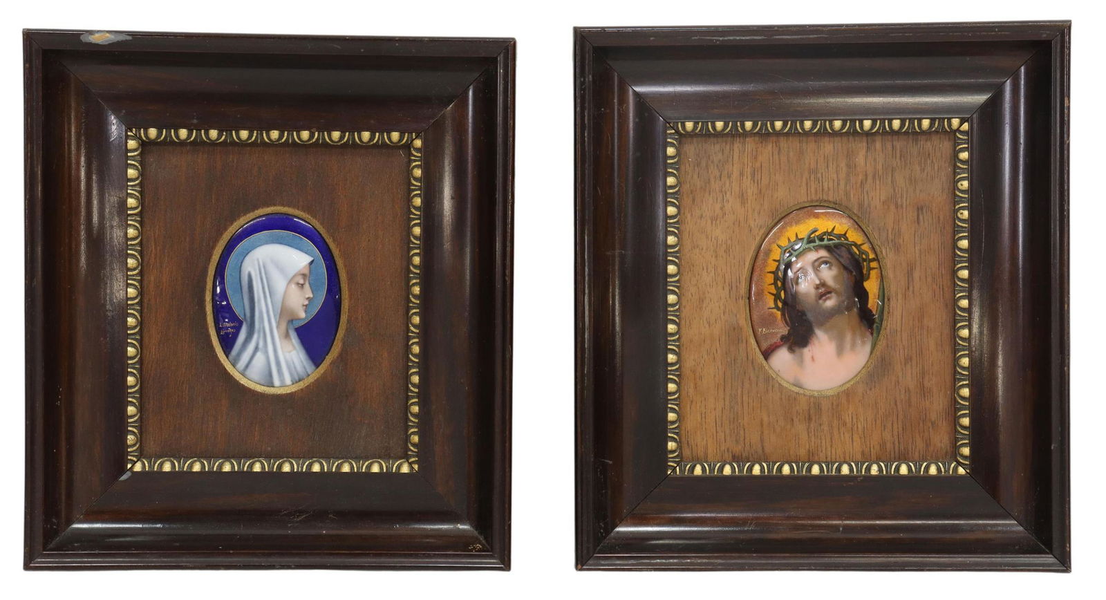 (2) LIMOGES ENAMEL PLAQUES CHRIST & VIRIGN MARY (1 of 6)