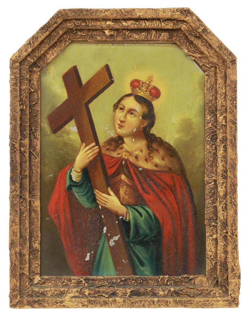 FRAMED OIL ON TIN RETABLO, SAINT HELENA (1 of 2)