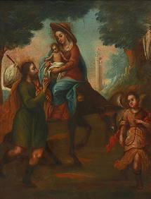 FRAMED RELIGIOUS OIL PAINTING FLIGHT INTO EGYPT (1 of 3)