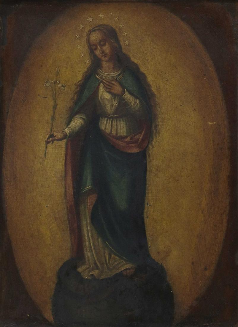 CONTINENTAL SCHOOL OIL ON COPPER PAINTING, MADONNA (1 of 4)