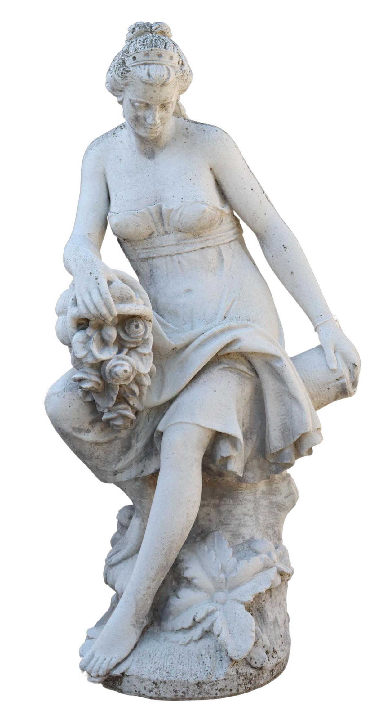 NEAR LIFE-SIZE CAST STONE GARDEN FIGURE, MAIDEN (1 of 2)