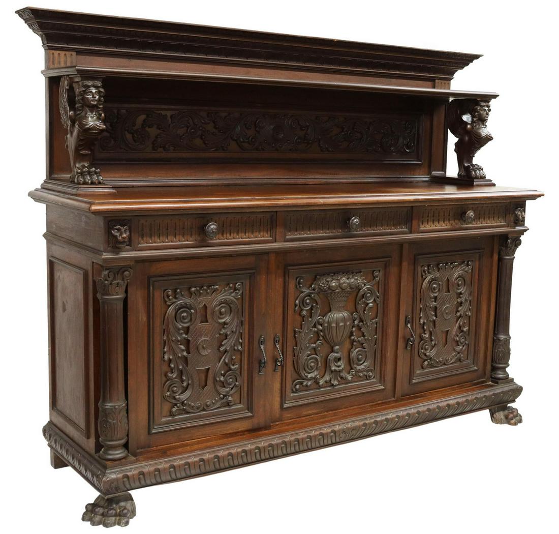 ITALIAN RENAISSANCE REVIVAL CARVED WALNUT SERVER (1 of 8)