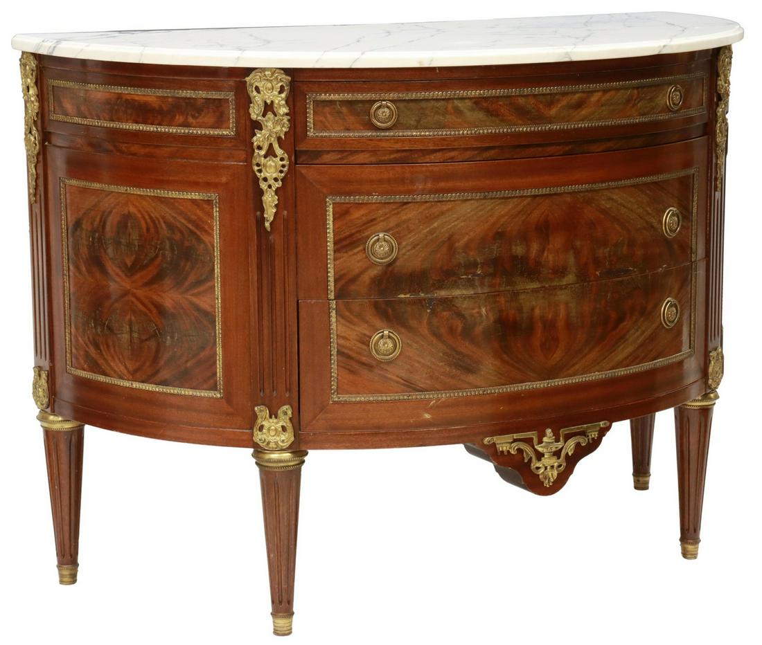 LOUIS XVI STYLE MARBLE-TOP DEMILUNE COMMODE (1 of 5)