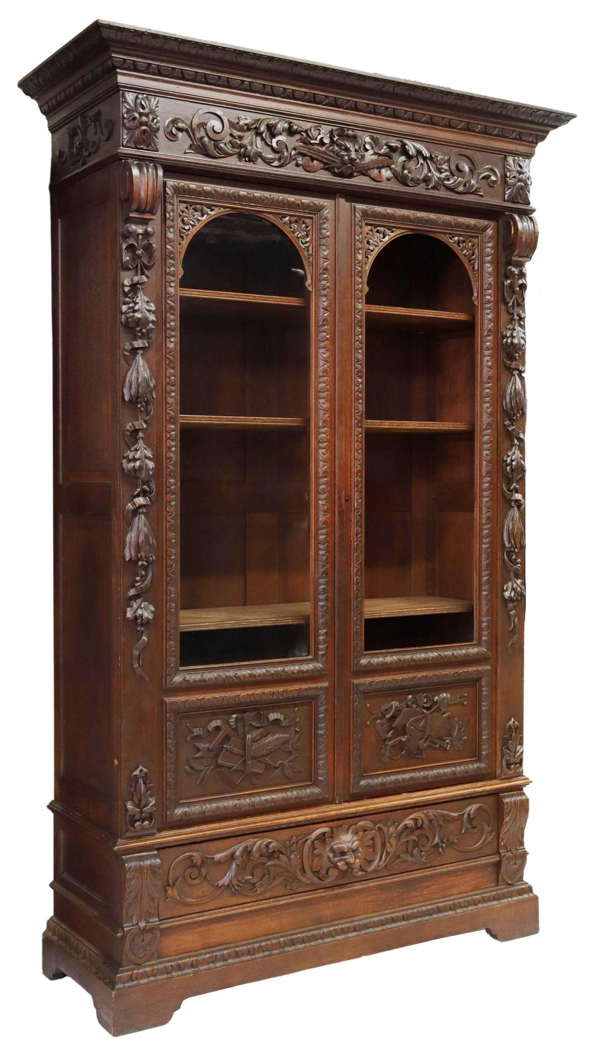 FRENCH CARVED OAK GLAZED BOOKCASE, 19TH C. (1 of 6)