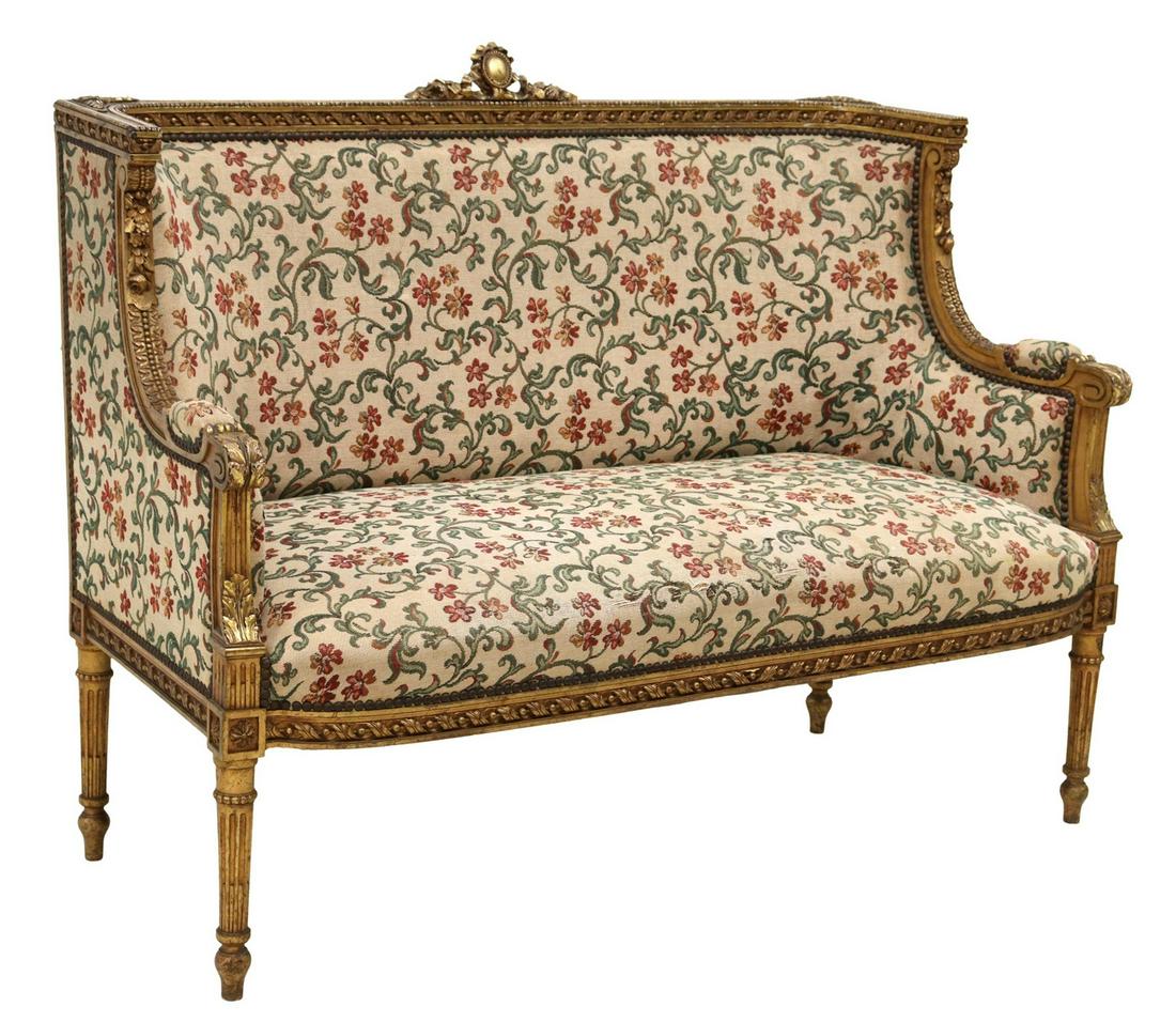 FRENCH LOUIS XVI STYLE GILTWOOD SALON SETTEE (1 of 3)