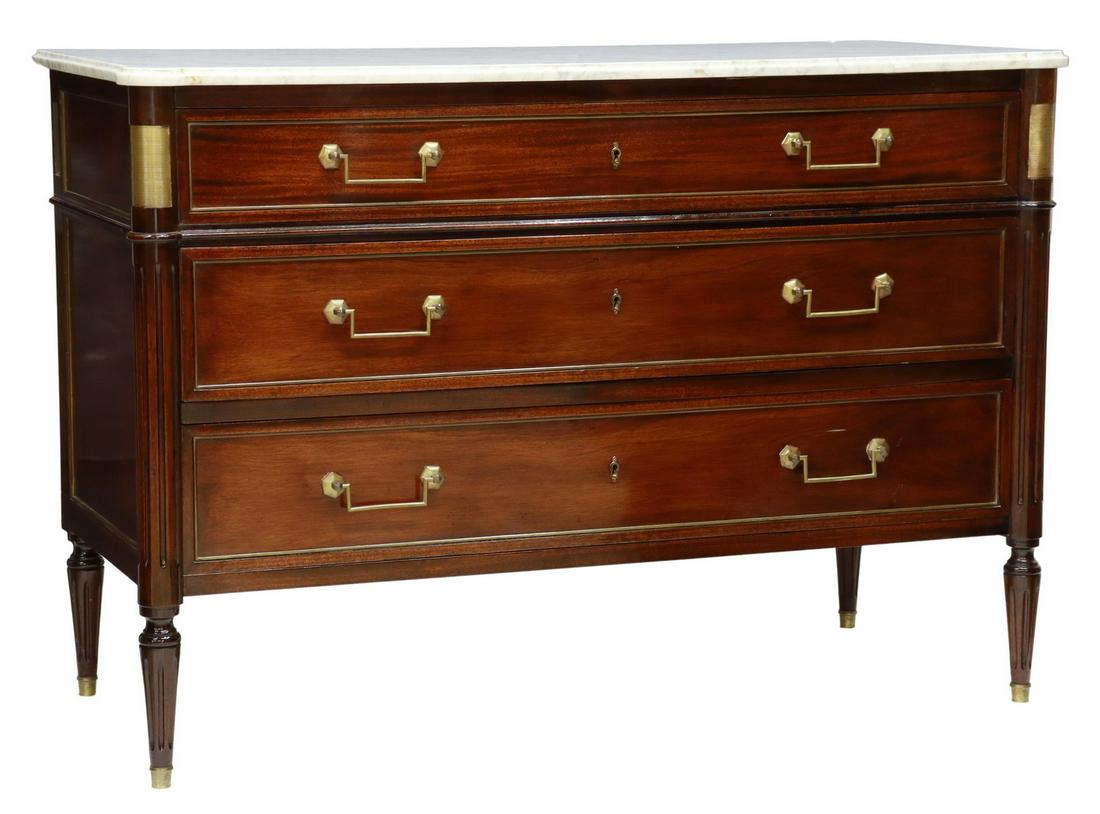 FRENCH LOUIS XVI STYLE MARBLE-TOP MAHOGANY COMMODE (1 of 5)