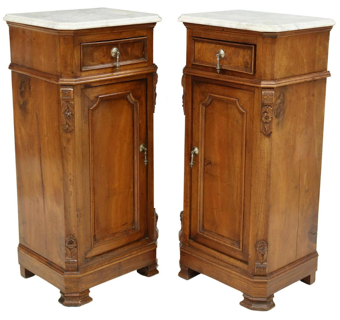(2) ITALIAN MARBLE-TOP WALNUT BEDSIDE CABINETS (1 of 6)