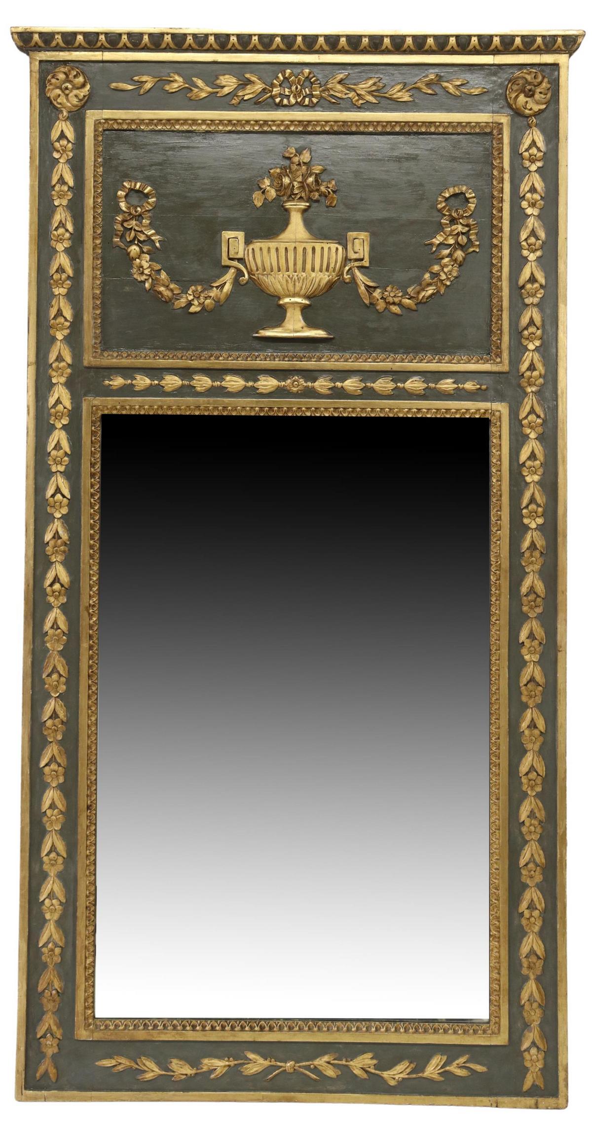 FRENCH LOUIS XVI STYLE PARCEL GILT TRUMEAU MIRROR (1 of 3)