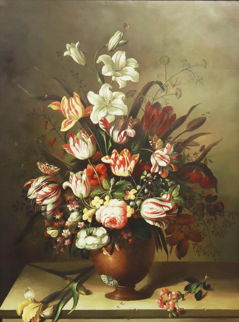 STILL LIFE PAINTING AFTER JAN BRUEGHEL 78" X 58.5" (1 of 4)