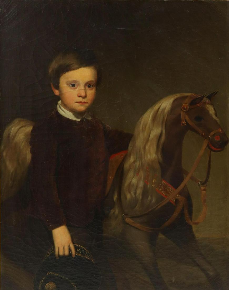 AMERICAN SCHOOL PORTRAIT OF A BOY WITH TOY HORSE (1 of 3)