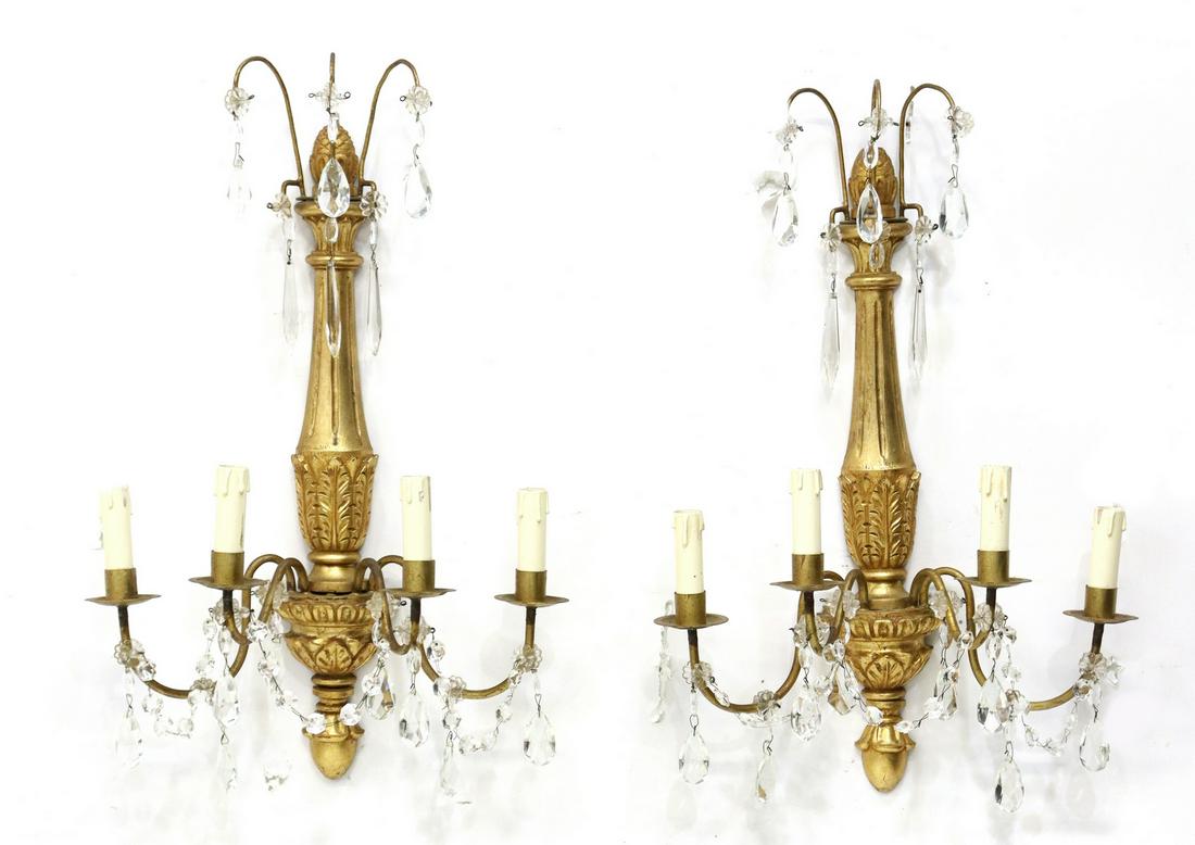 (2) ITALIAN GILTWOOD & CRYSTAL FOUR-LIGHT SCONCES (1 of 1)