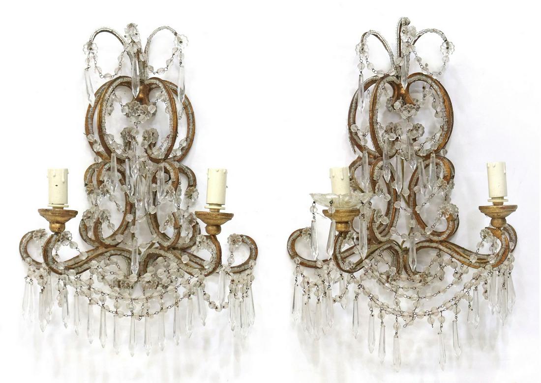 (2) ITALIAN GILT & CRYSTAL TWO-LIGHT SCONCES (1 of 2)