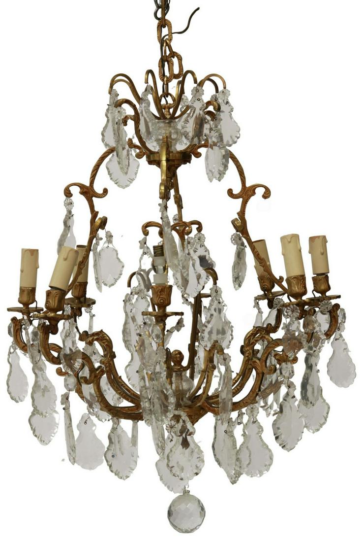 ITALIAN GILT METAL & CRYSTAL 8-LIGHT CHANDELIER (1 of 2)