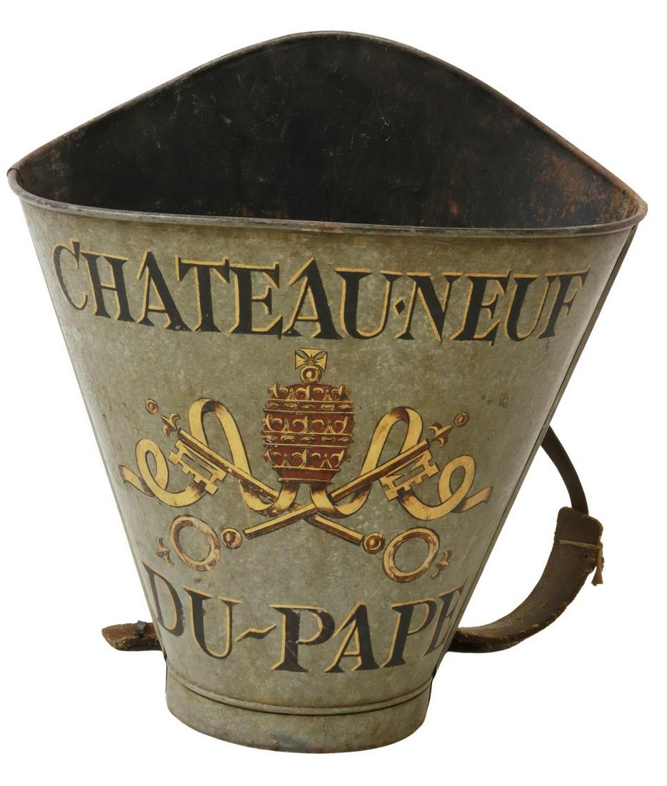 FRENCH VINEYARD PAINTED METAL GRAPE PICKER'S HOTTE (1 of 3)