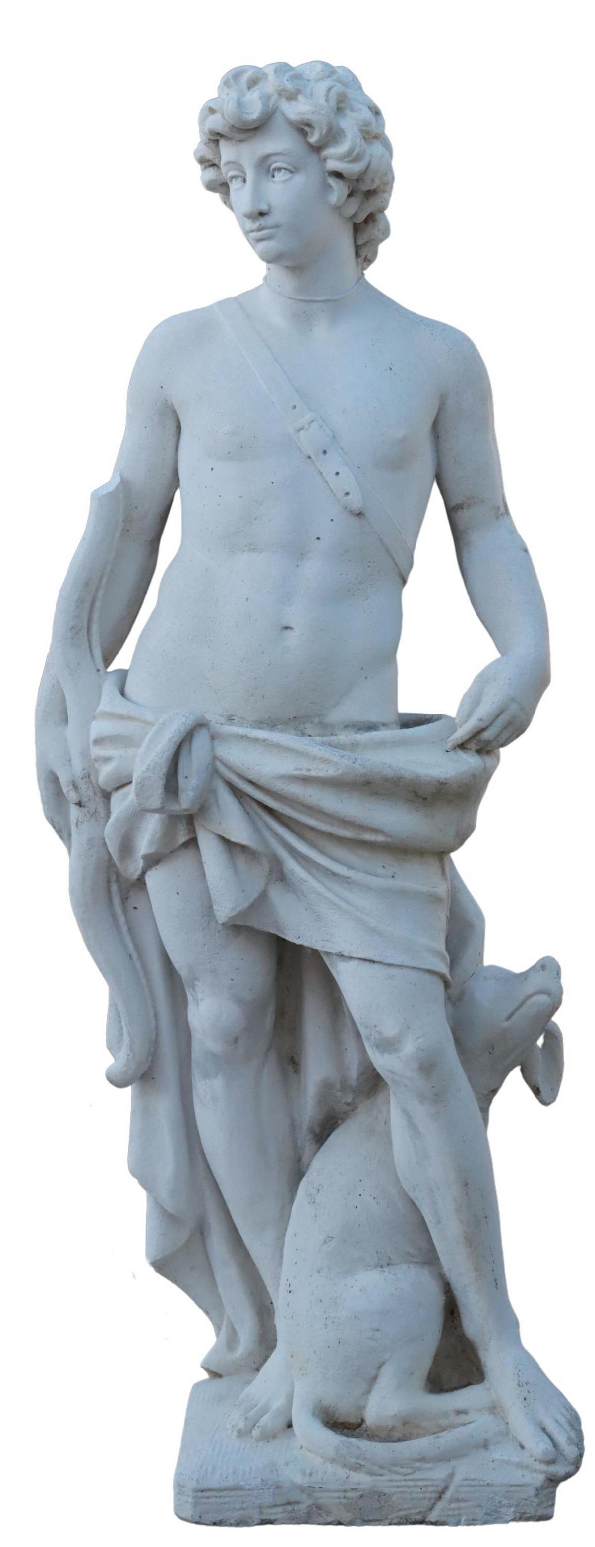 CAST STONE GARDEN STATUE OF ACTAEON WITH DOG, 55"H (1 of 3)