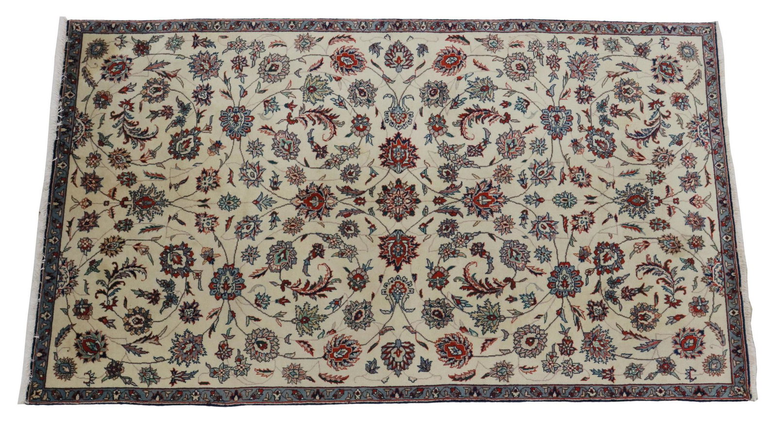 HAND-TIED PAKISTANI TABRIZ RUG, 7'2.25" X 4'3.5": Hand-tied Pakistani Tabriz rug, approx 7'2.25"l, 4'3.5"w Start Price: $150.00
