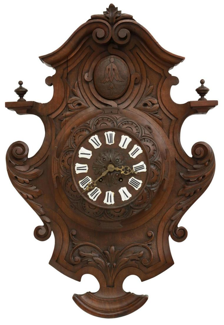 FRENCH ED. SCHIRRMANN CARVED WALNUT WALL CLOCK (1 of 2)