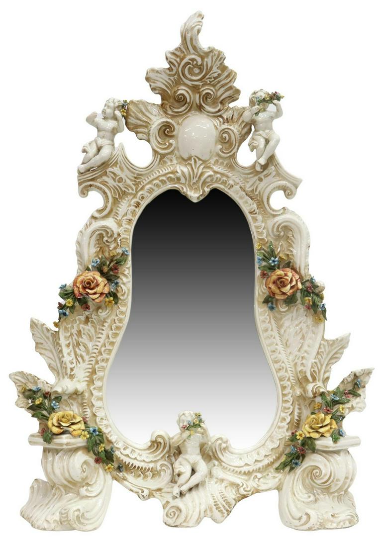 ITALIAN ROCOCO STYLE PORCELAIN CUPID TABLE MIRROR (1 of 5)