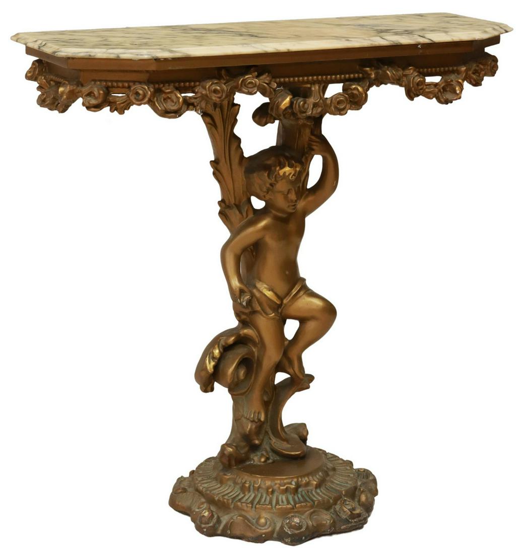 ITALIAN STONE-TOP GILT FIGURAL CONSOLE TABLE (1 of 4)