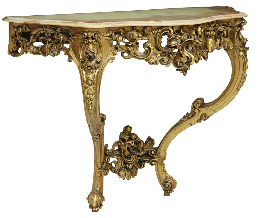 LOUIS XV STYLE ONYX-TOP GILTWOOD CONSOLE TABLE (1 of 3)