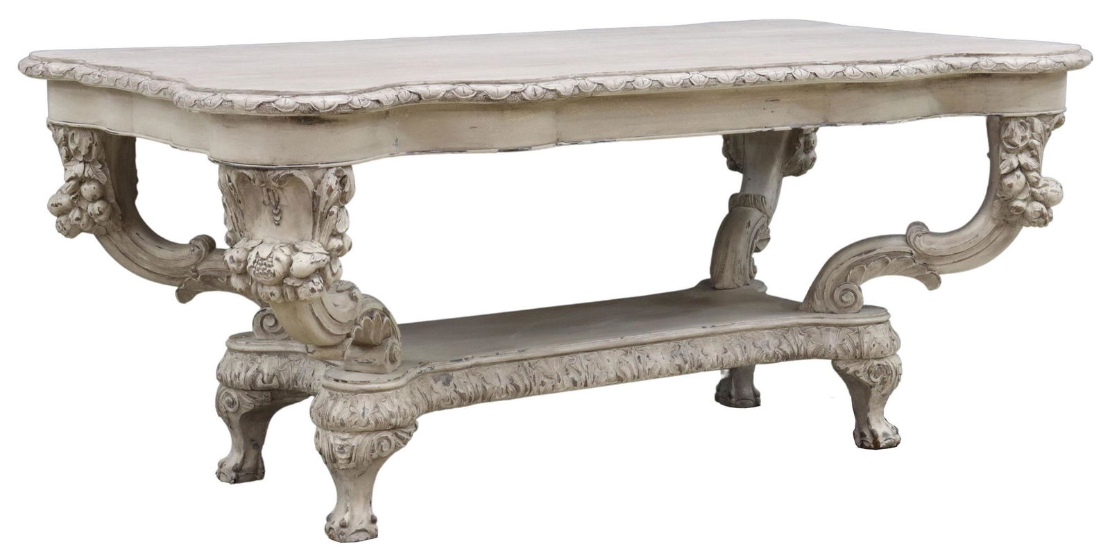 ITALIAN CARVED & PAINTED TABLE, 70"L (1 of 4)