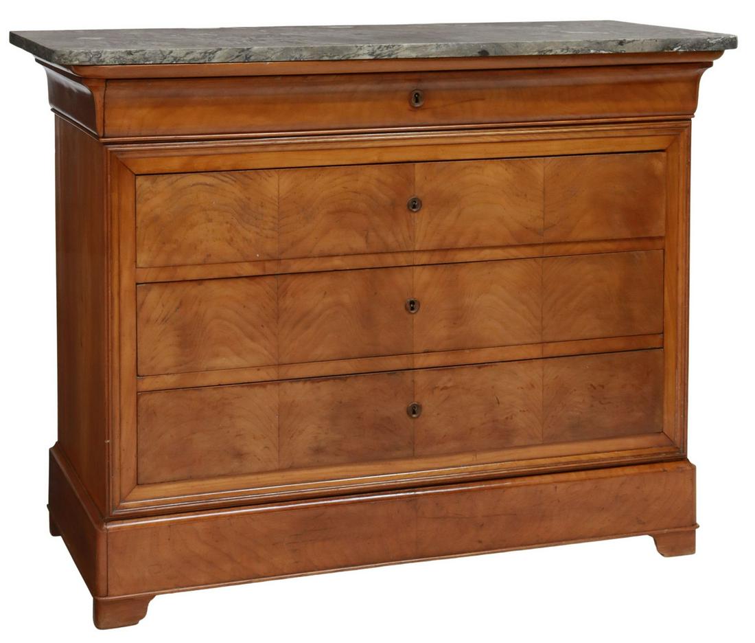 LOUIS PHILIPPE PERIOD MARBLE-TOP WALNUT COMMODE (1 of 5)
