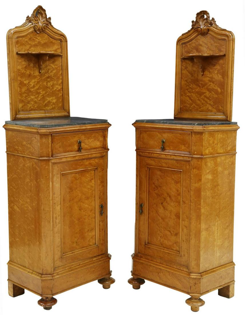 (2) ITALIAN MARBLETOP BIRDSEYE MAPLE NIGHTSTANDS Barnebys