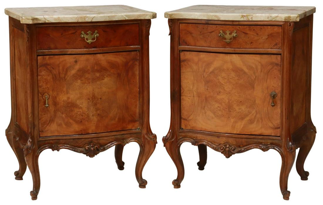(2) LOUIS XV STYLE MARBLE-TOP BEDSIDE CABINETS (1 of 6)